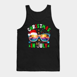 Sunglasses Santa Hat Christmas In July Summer Vacation Tank Top